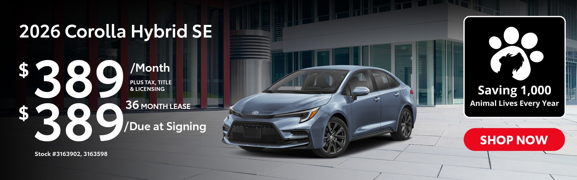 2026 Toyota Corolla Hybrid SE Lease from $389/mo, $389 due a