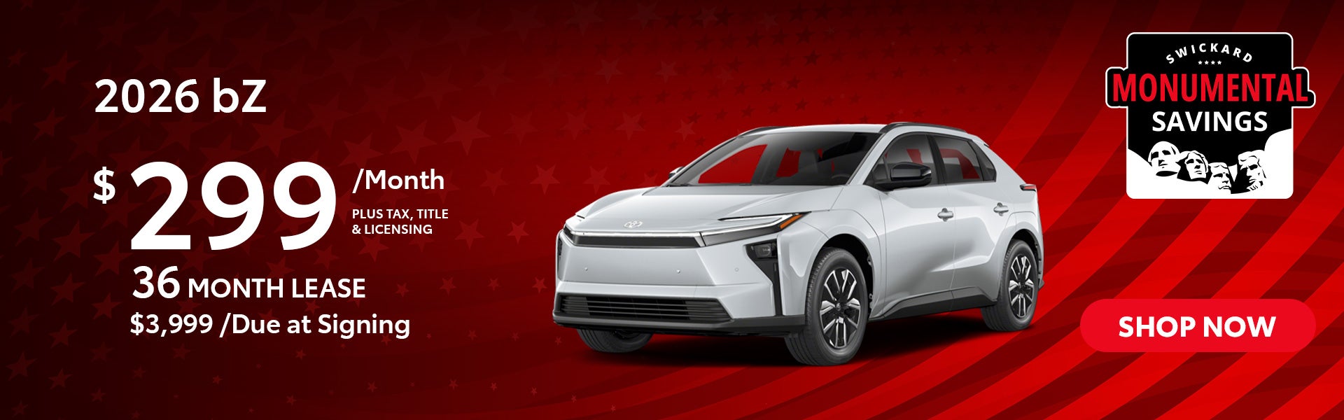 2026 bZ Lease for $299 per month for 36 months.