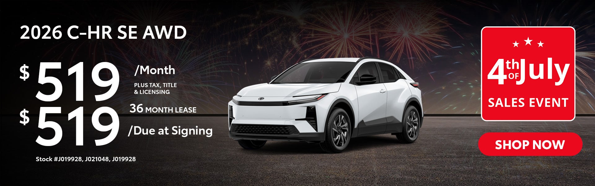 2026 Toyota C-HR SE Lease from $519/mo, $519 due at signing
