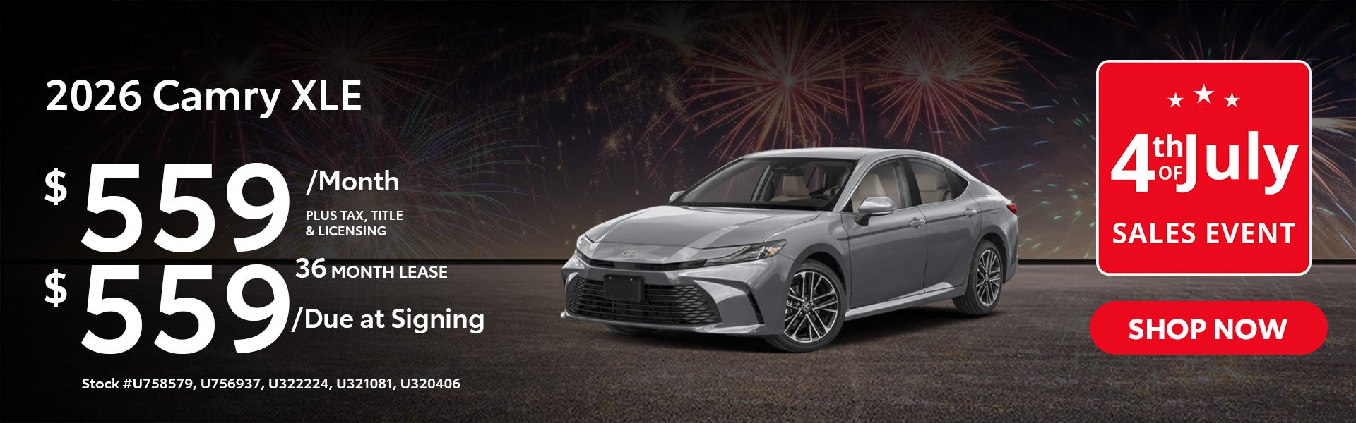 2026 Camry XLE Lease from $559/mo, $559 due at signing