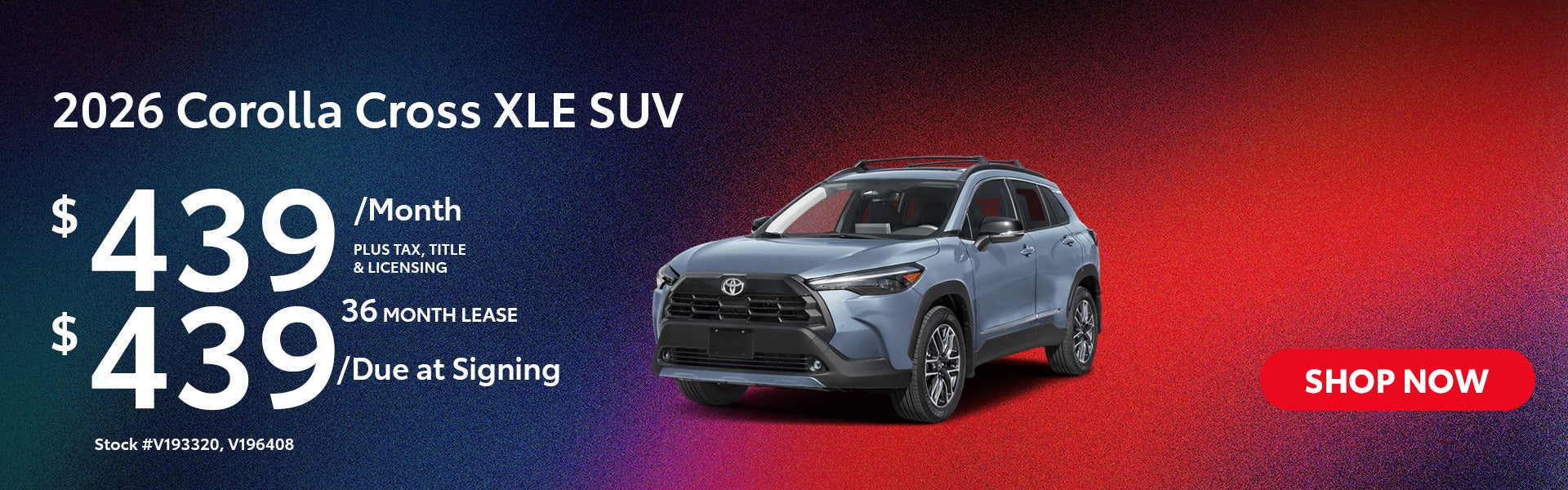 2026 Corolla Cross XLE SUV Lease from $439/mo, $439 due at s