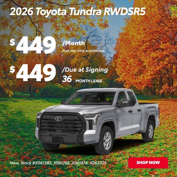 2026 TUNDRA SR5 CREWMAX 5.5 FT BED TRUCK RWD: $449/mo