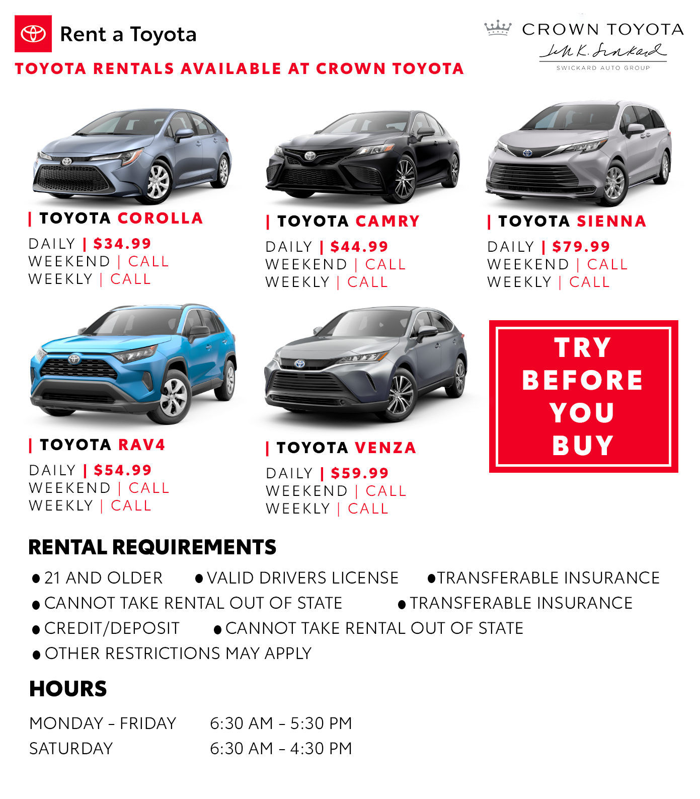 Toyota Rentals available at Crown Toyota
